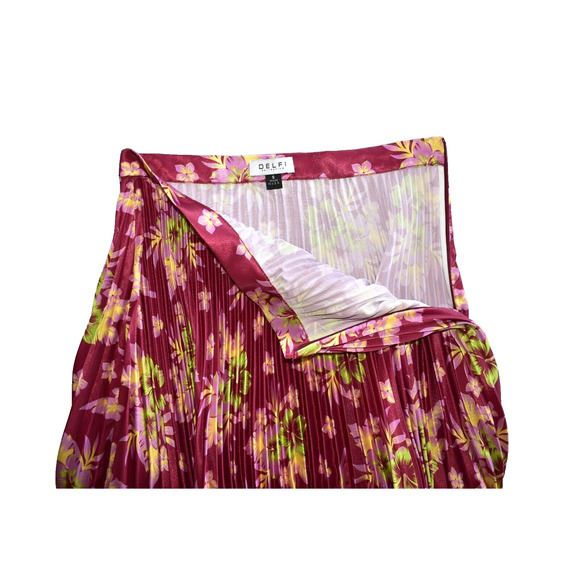 A5 Auth DELFI COLLECTIVE Floral Print Pleated Flare Midi Skirt Size S - Picture 3 of 5
